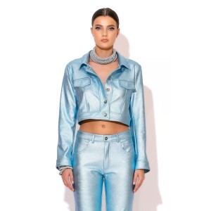 Foil Denim Cropped Jacket