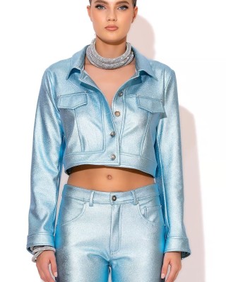 Foil Denim Cropped Jacket