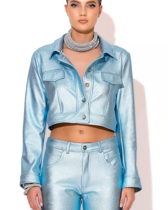 Foil Denim Cropped Jacket